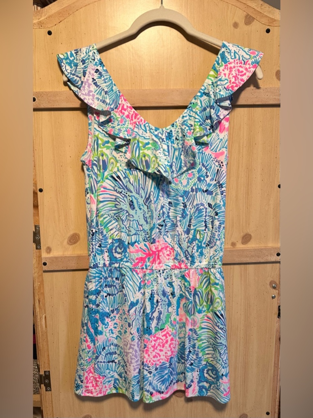 Lily Pulitzer Colorful Tropical Ruffle-Trim Sleeveless Romper